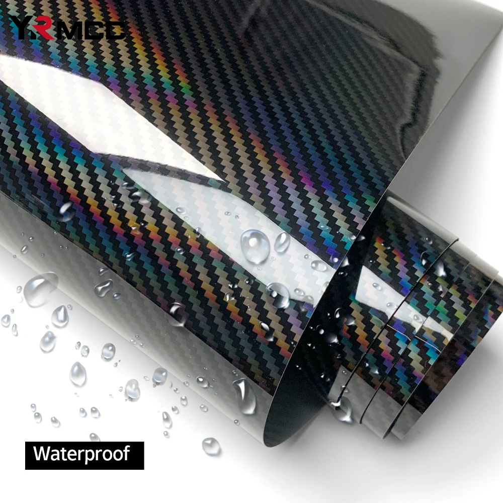 Laser Car Stickers Hydrograph Rainbow Carbon Fiber Car Vinyl Wrap Decal Sheet DIY Glossy Wrap Foil Stickers for Car Accessories