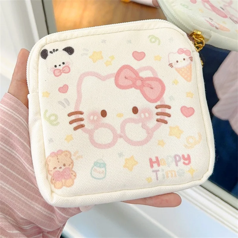 Kawaii Cartoon Hello Kitty Girl Tampon Sanitary Napkin Storage Bag Cute Mini Cosmetics Coin Purse Bag Women Gifts