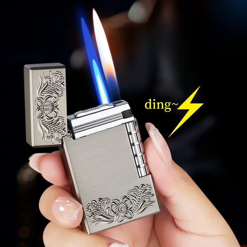 Creative Side-sliding Grinding Wheel Ignition Steel Sound Gas Lighter, Open Flame To Direct Injection, Metal Double Flame