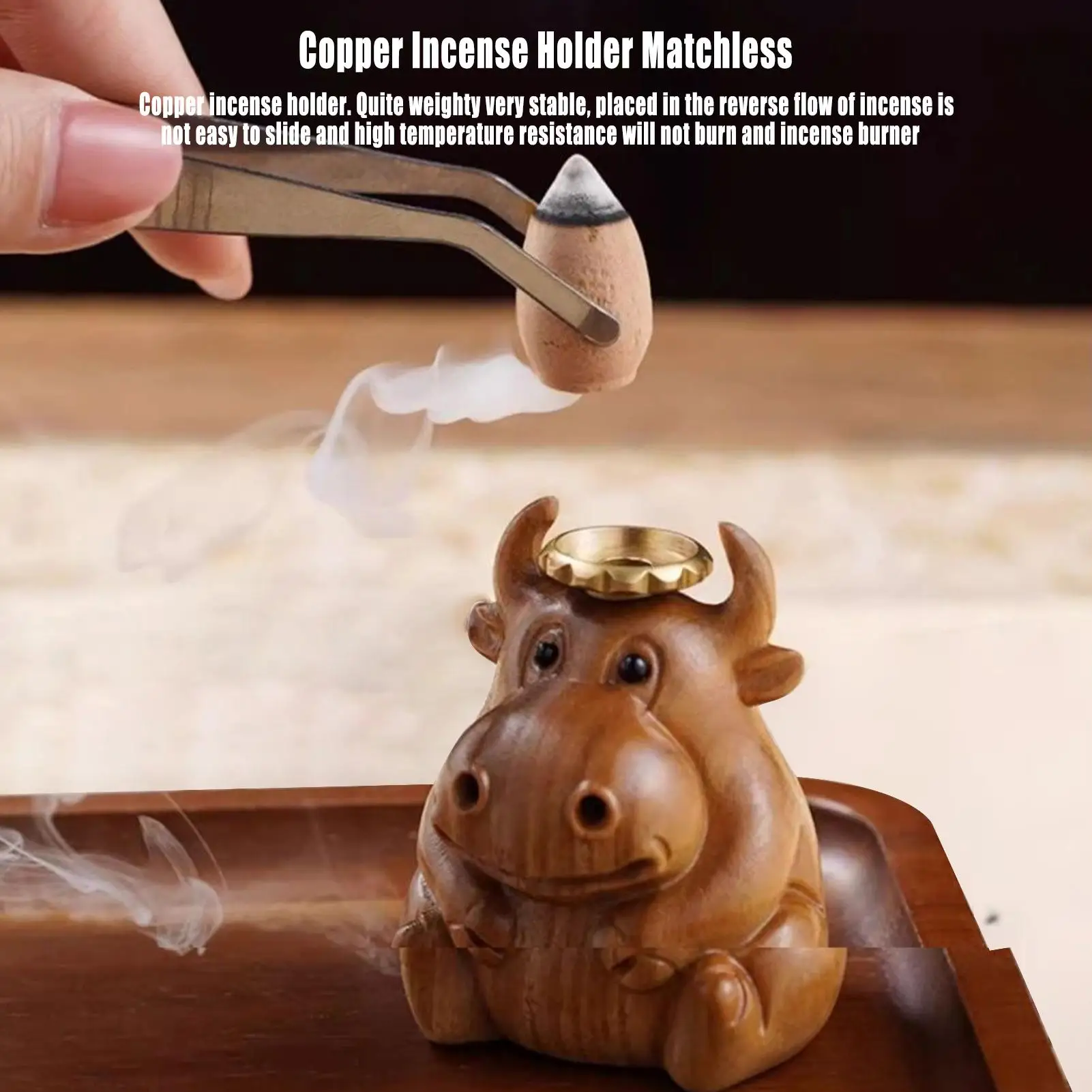 Bruciatore a cono di incenso a flusso posteriore Bruciatore di incenso a cono Design mucca Supporto in legno Diffusore Rilassante supporto per aromaterapia Zen per il bagno