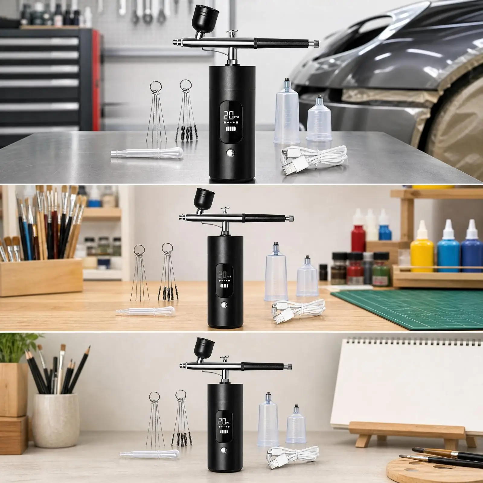 USB Charging Electric Paint Sprayer Airbrush with Adjustable Trigger for Art Painting Automotive Touch Up and Creative Modeling