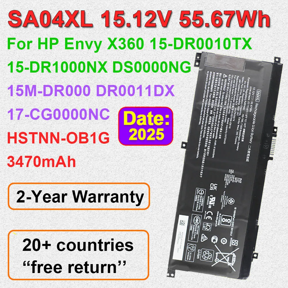 

Аккумулятор для ноутбука SA04XL для HP Envy X360 15-DR0010TX DR0000NA DR1001UR 15M-DR 15T-DR 17-CG 17M-CG серии TPN-W142 15,2 В 3470 мАч