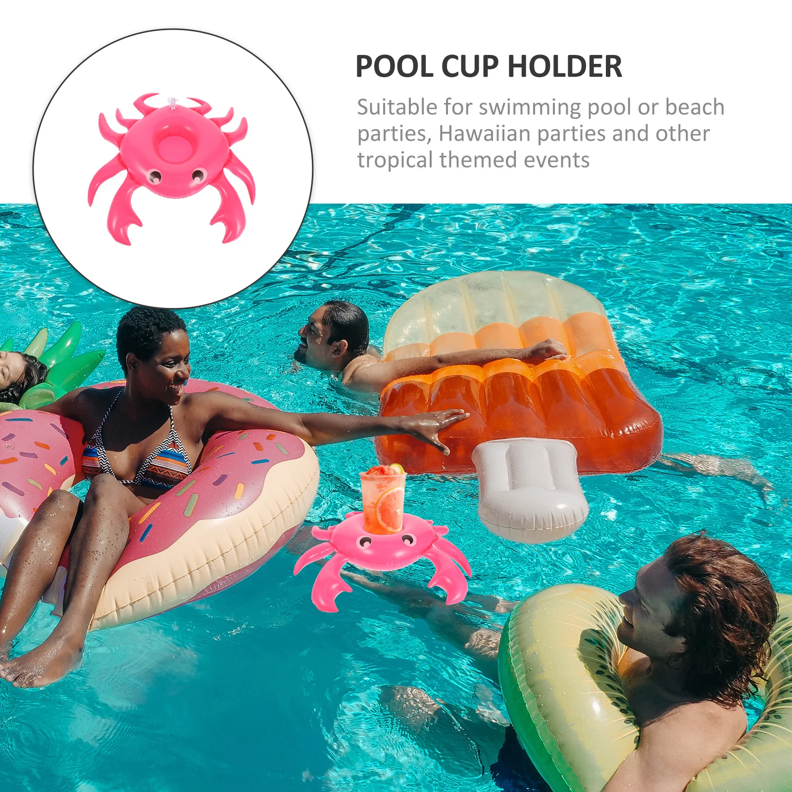 3er-Set aufblasbare Getränkehalter im Krabben-Design für Pool, Strand und Party