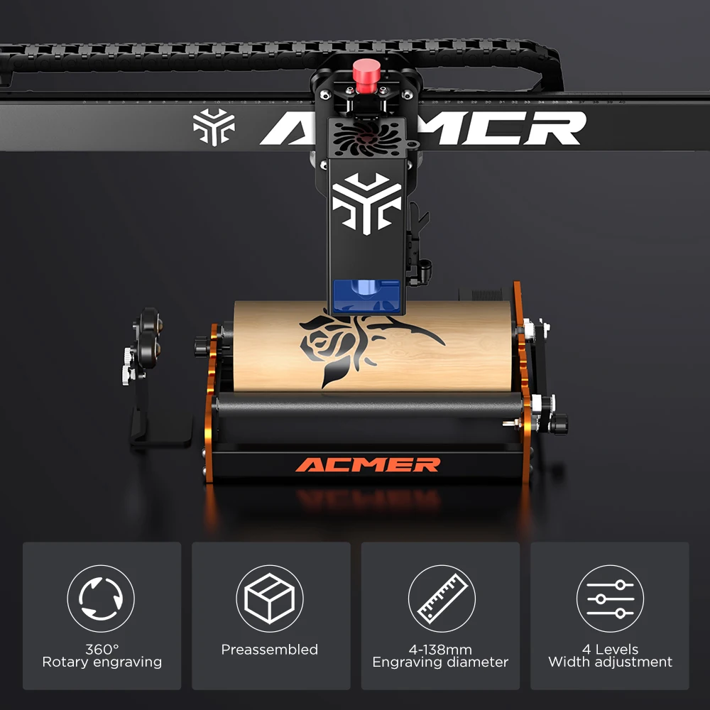ACMER M2 Laser Rotary Roller Module Y-axis Rotary Roller 360° Rotating For Cylindrical Spherical Ring-shaped Objects Most Laser