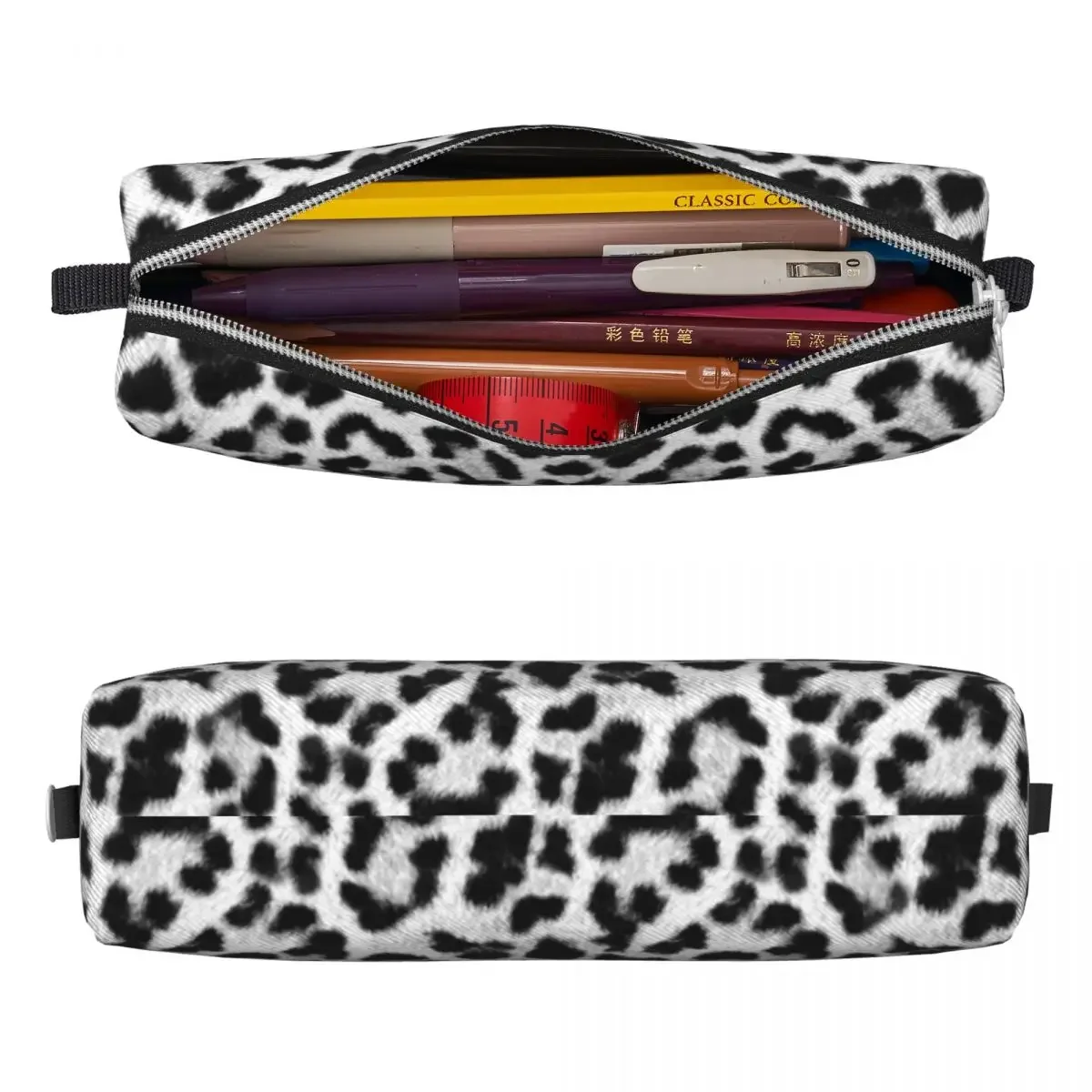 Cute Black And White Leopard Print Pencil Case Camo Pencilcases Pen Kids Big Capacity Pencil Bags Students School Zipper