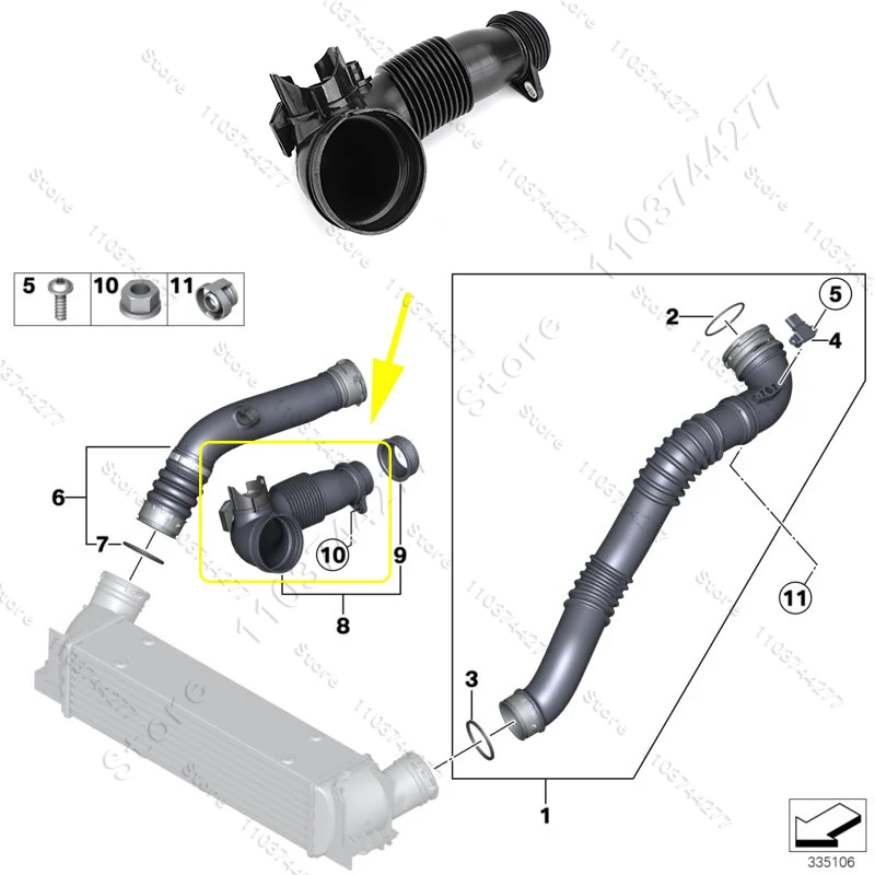 

For 2011-2019 BMW 228i 320i 328i 428i 528i X1 X3 X4 X5 Z4 Turbocharger Intercooler Tube Air Intake Hose Pipe 13717605638