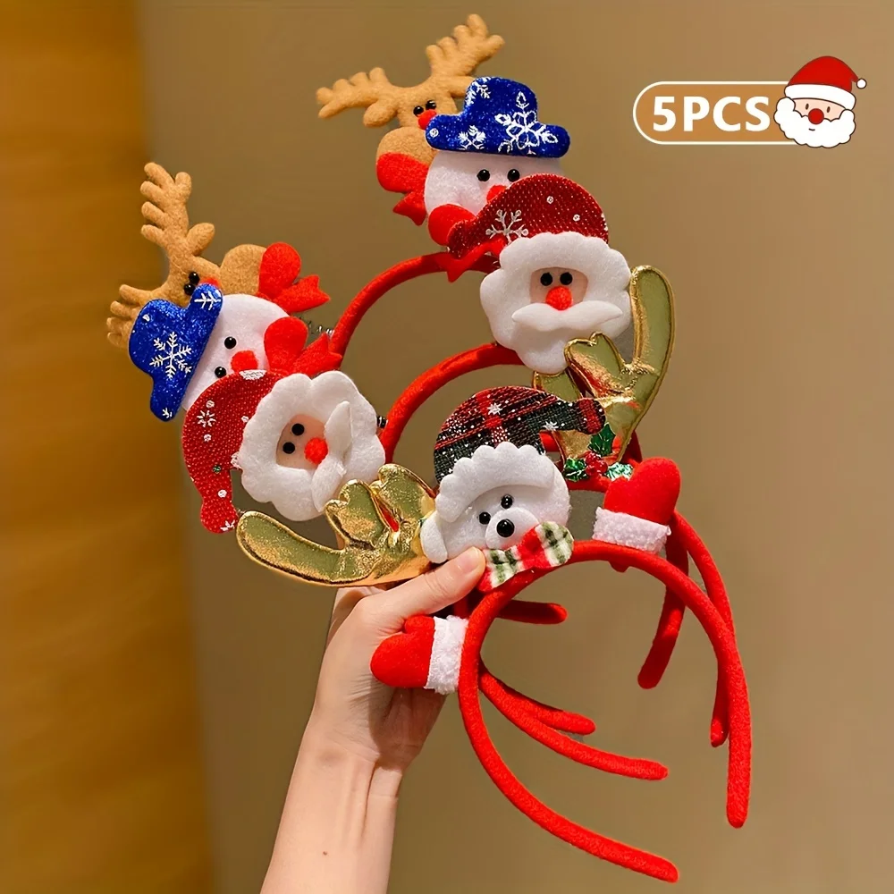 

5 Pieces of Sweet Christmas Element Headbands Suitable for Girls as Christmas Gifts