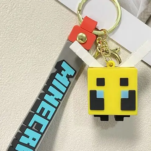 Game Minecrafte Figure Keychain Fox Panda Pig Steve Toys Pixel Keychain MC Cartoon Creeper Doll Silicone Backpack Pendant Gifts