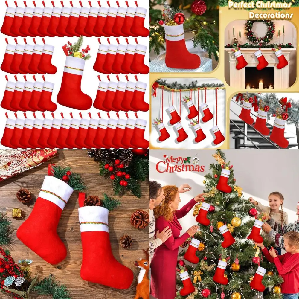 

9 Red Christmas Felt Stockings, Pack of 72, Ideal for Tree & Fireplace Hanging, Holiday Party Favors