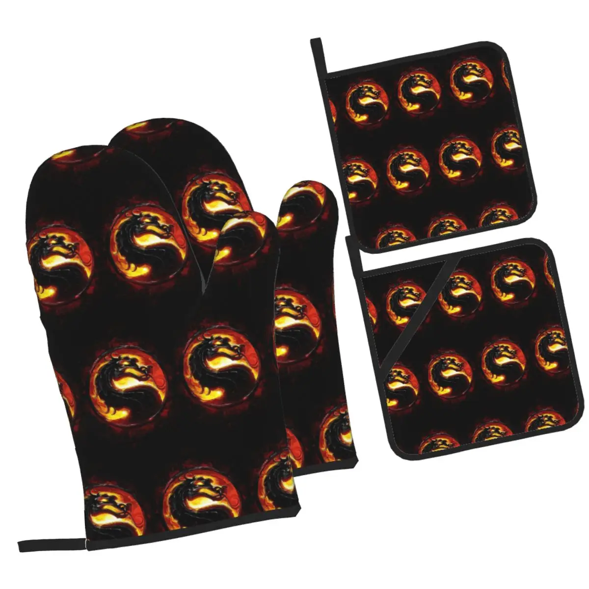 Mortal Kombat Oven Mitts and Pot Holder Sets of 4 for Baking Kitchen Cooking BBQ Resistant Non-Slip Gloves