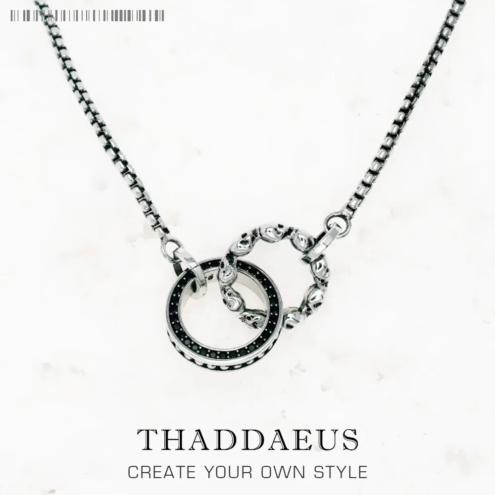 

Skull Circle Round Black Stone Necklace Autumn New Link Chain Fine Jewelry 925 Stering Silver Bijoux Vintage Gift For Women Men