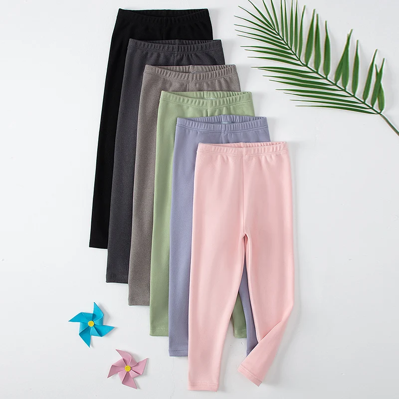 1/3pcs Autumn And Winter Girls Solid Color Cute Printed Slim Fit Bottom Pants 100-160 Plus Size Children's Versatile Thick Pants