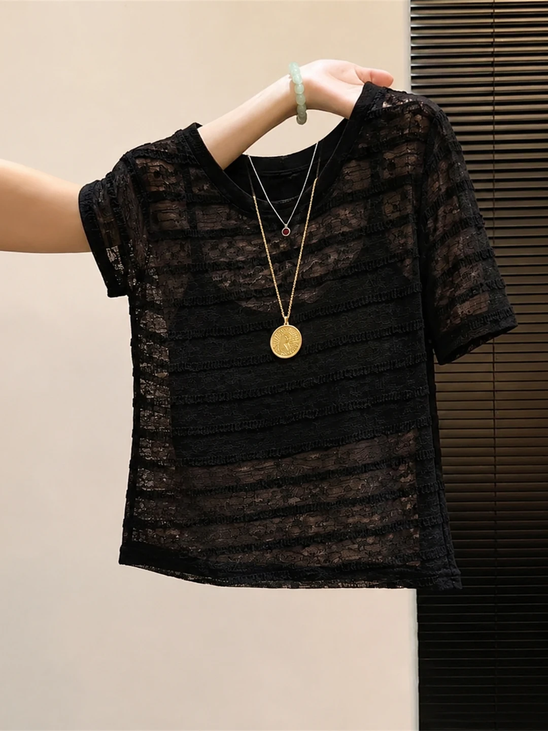 

Elegant Pure Color Summer Silk Knitwear round Neck Comfortable Women's Top Korean Style Ice Silk Comfortable Short Sleeve Shirt