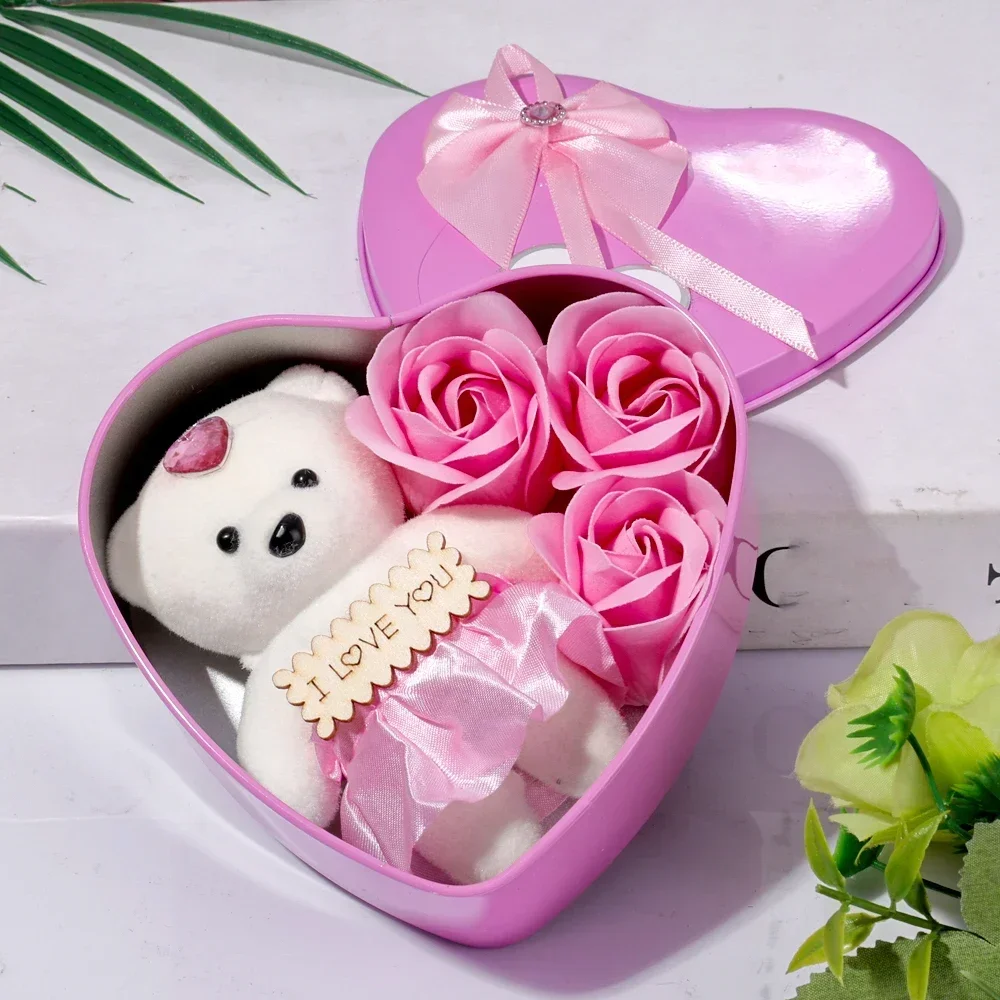 Bär Seife Rose Geschenkbox Valentinstag Blume Liebe Box Bären Blumenstrauß Hochzeit Geburtstag Home Party Dekoration – Detail 3