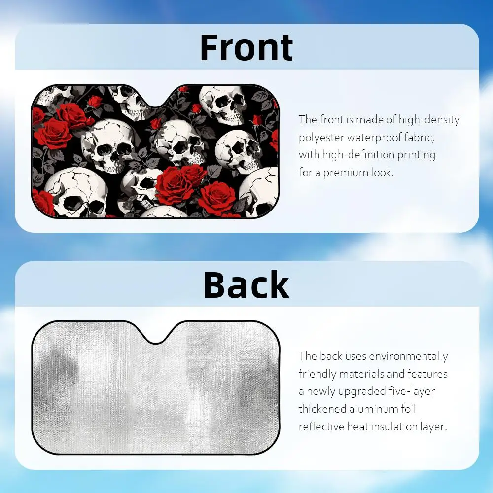 Gothic Skull Pattern Sun Visor Foldable Universal Car Windshield Sun Shade UV Protection Heat Insulation Foldable Cover view 5