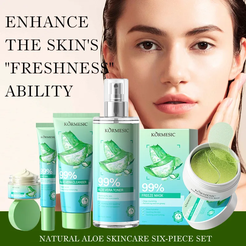 Aloe Vera Skincare Set Cleansing Face Cream Facial Cleanser Toner Acne Spot Whitening Gel Eye Mask Moisturizing Skin Care view 2