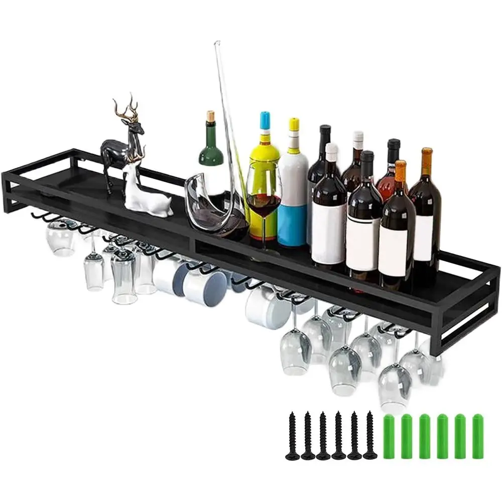 

Gold Wall-Mounted Wine Glass Rack, Space-Saving Holder for Kitchen or Bar, 40 Length, 5-9 Rows, Open Design