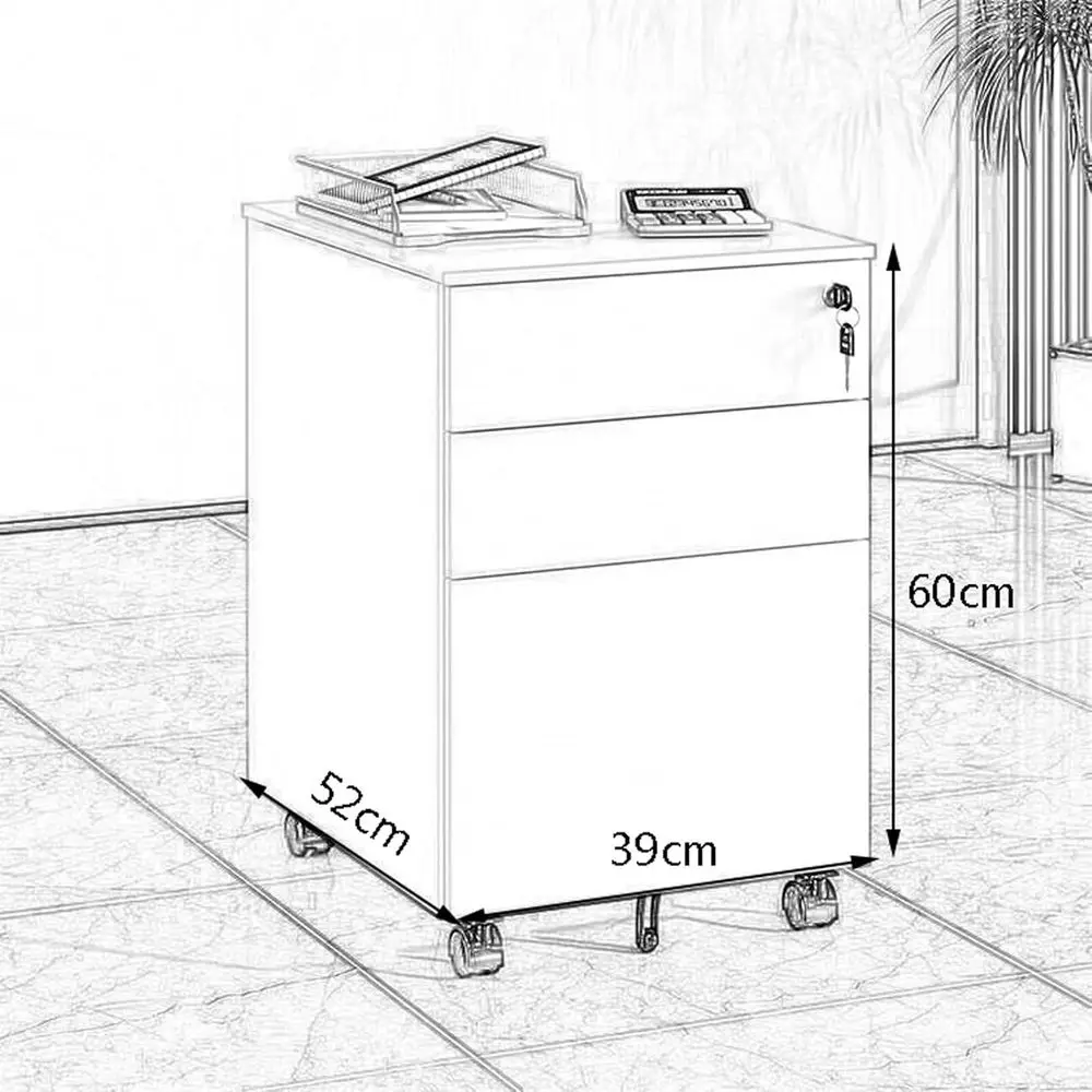 خزانة تخزين قابلة للقفل تحت المكتب مع أدراج - أسود