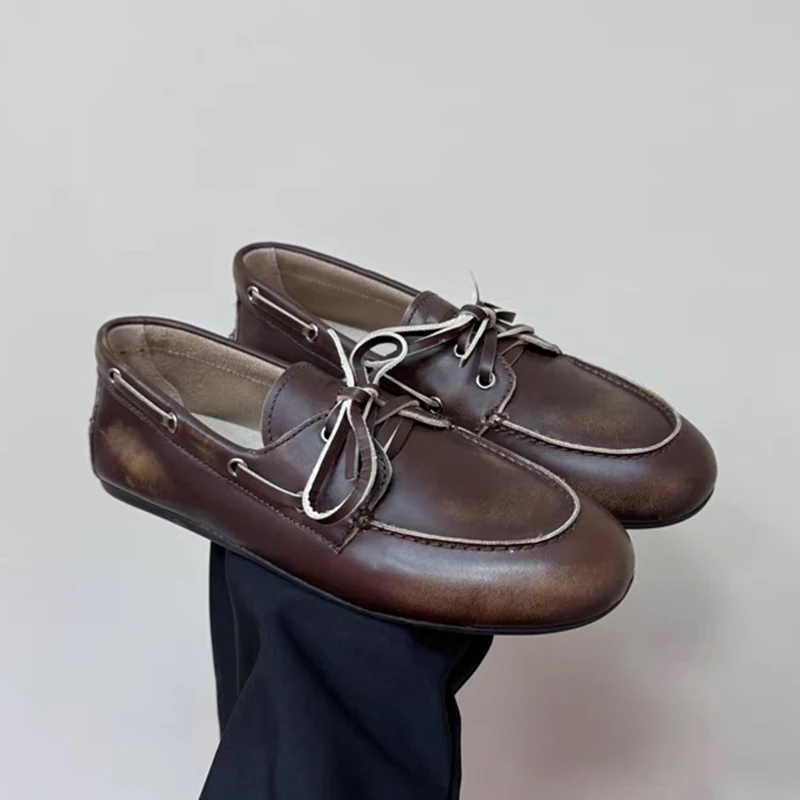 

Новинка 2023 года, туфли на плоской подошве из натуральной кожи, женские лоферы, туфли-лодочки, трендовые винтажные замшевые лоферы, женские повседневные туфли в британском стиле