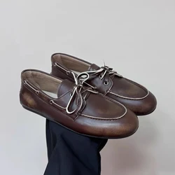 2025 New Genuine Leather Flats Shoes Women Loafers Pumps Trend Vintage Suede Loafers Women's Casual British Style Single Shoes