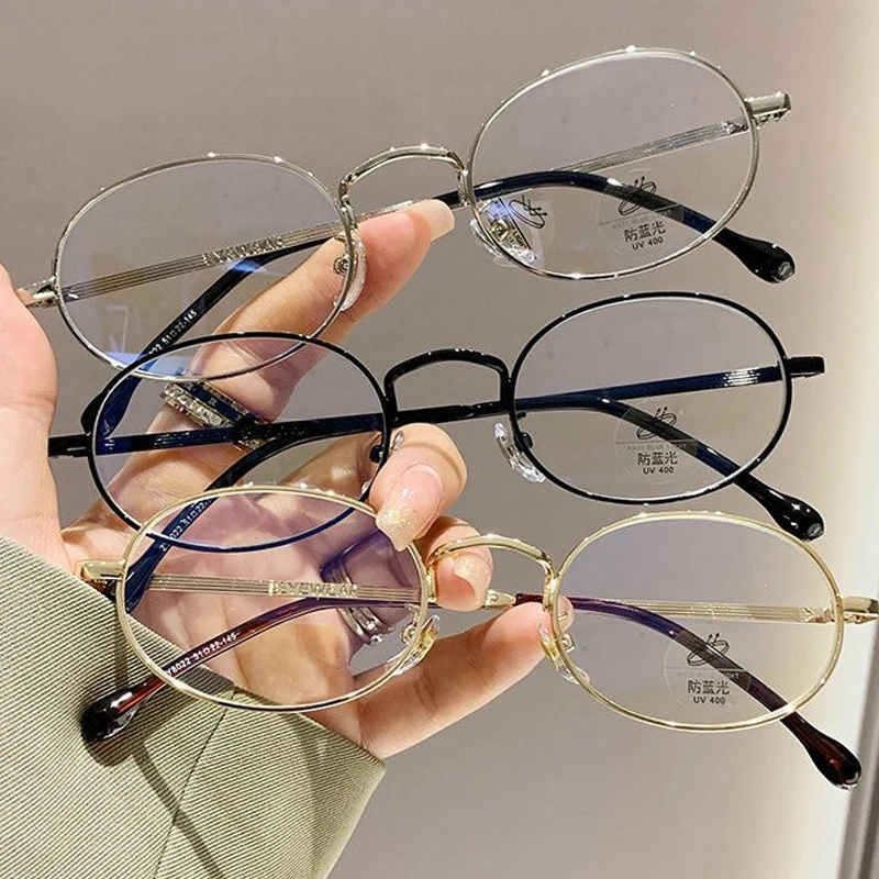 

2024 Y2K Retro Oval Glasses Frame for Women Lovely Ins No Makeup Plain Glasses Men Eyewear Cute Decorative Computer Glasses