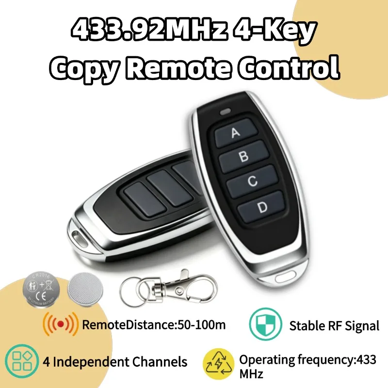 443mhz 4CH Remote Control Duplicator Key Fob Distance Remote Control 433.92MHZ Clone For Garage Door Gate With 12V Battery
