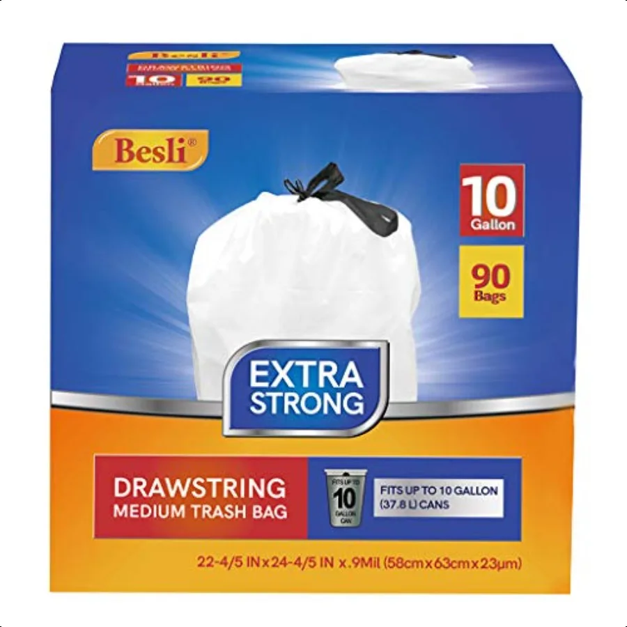 

Мешок для мусора на шнурке, 10 галлонов, мешок для мусора, вкладыш для мусорного бака, 0,9 мил, 90 шт.