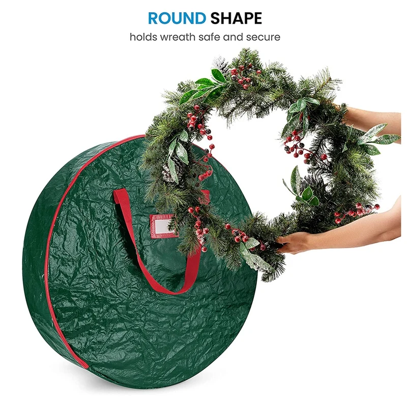 Christmas Wreath Storage Bag 23.62Inch Garland Holiday Container Featuring Handles And Transparent Card Slot