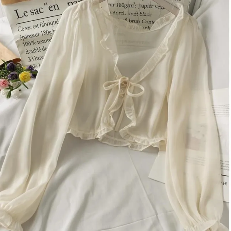 Women Thin Casual Lace Bow Summer Sun Protection Clothes Female Cardigan Shirt Clothing Tops Blouse For Woman