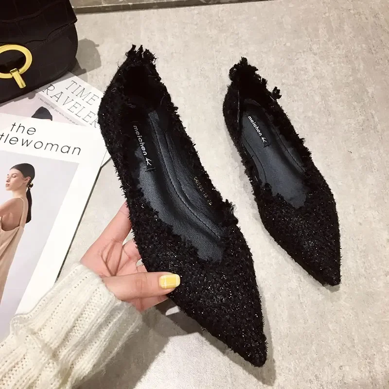 Large Size Women's Shoes 2025 Spring New Fashion Flat Shoes Versatile Pointy French Style Soft Bottom Shallow Casual Shoes