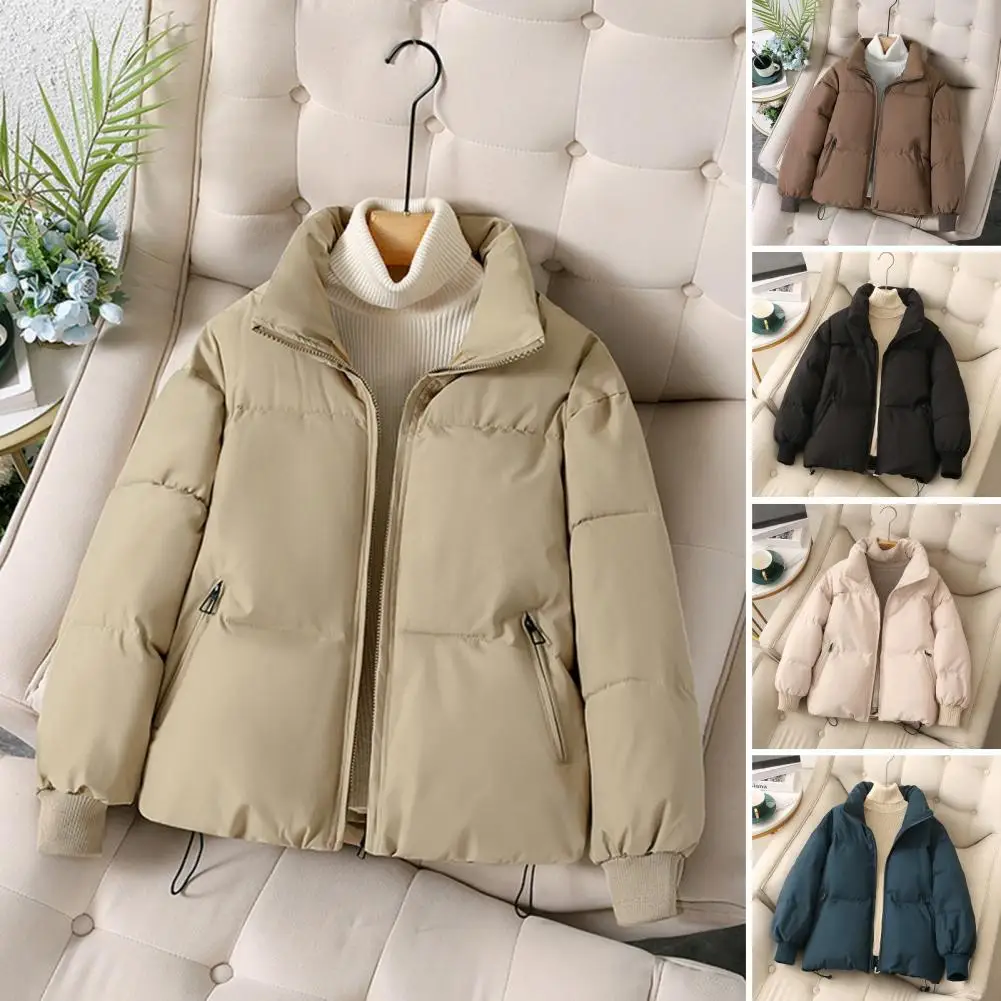 Women Cotton Coat Windproof Winter Down Coat with Hood Pockets for Weather Stylish Parka Jacket with Heat Retention Stand Collar