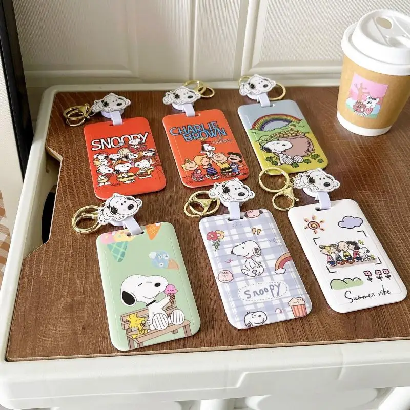 Kawaii Peanuts Snoopy Card Holders Keychain Pendant Id Card Door Badge Card Case Sliding Telescopic Anti-Loss Cartoon Girls Gift