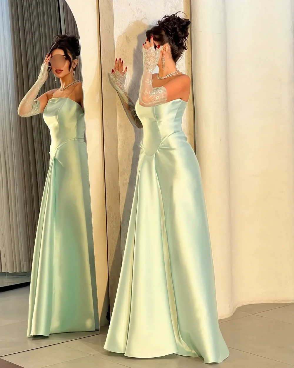 

Customized Fashion Classic Charmeuse Ruched Pleat A-line Strapless Long Dresses Bespoke Occasion Dresses Sizes Available Formal
