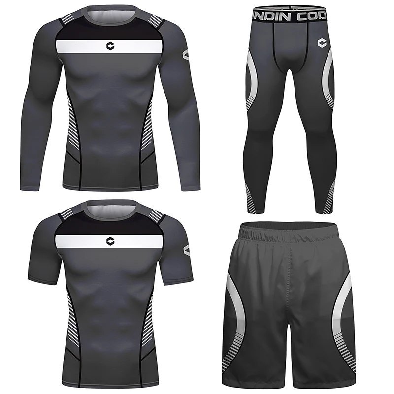 Cody Lundin Rashguard Men's Set 4 in 1 Fitness Bodybuilding Kit Short Sleeve UV Bath T-shirts Set Gym Men Jogging Sets Men