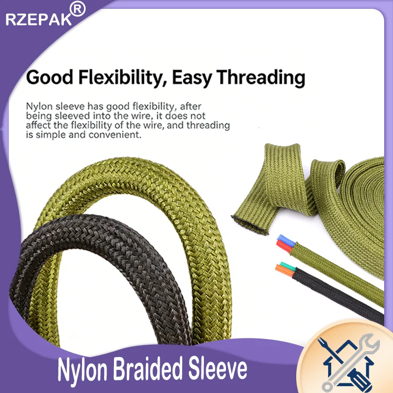 

2.5-30mm Braided Polyamide Cable Sleeve - 2/5/10m Soft Tight Insulation Wire Protection Sheath for Cable Management
