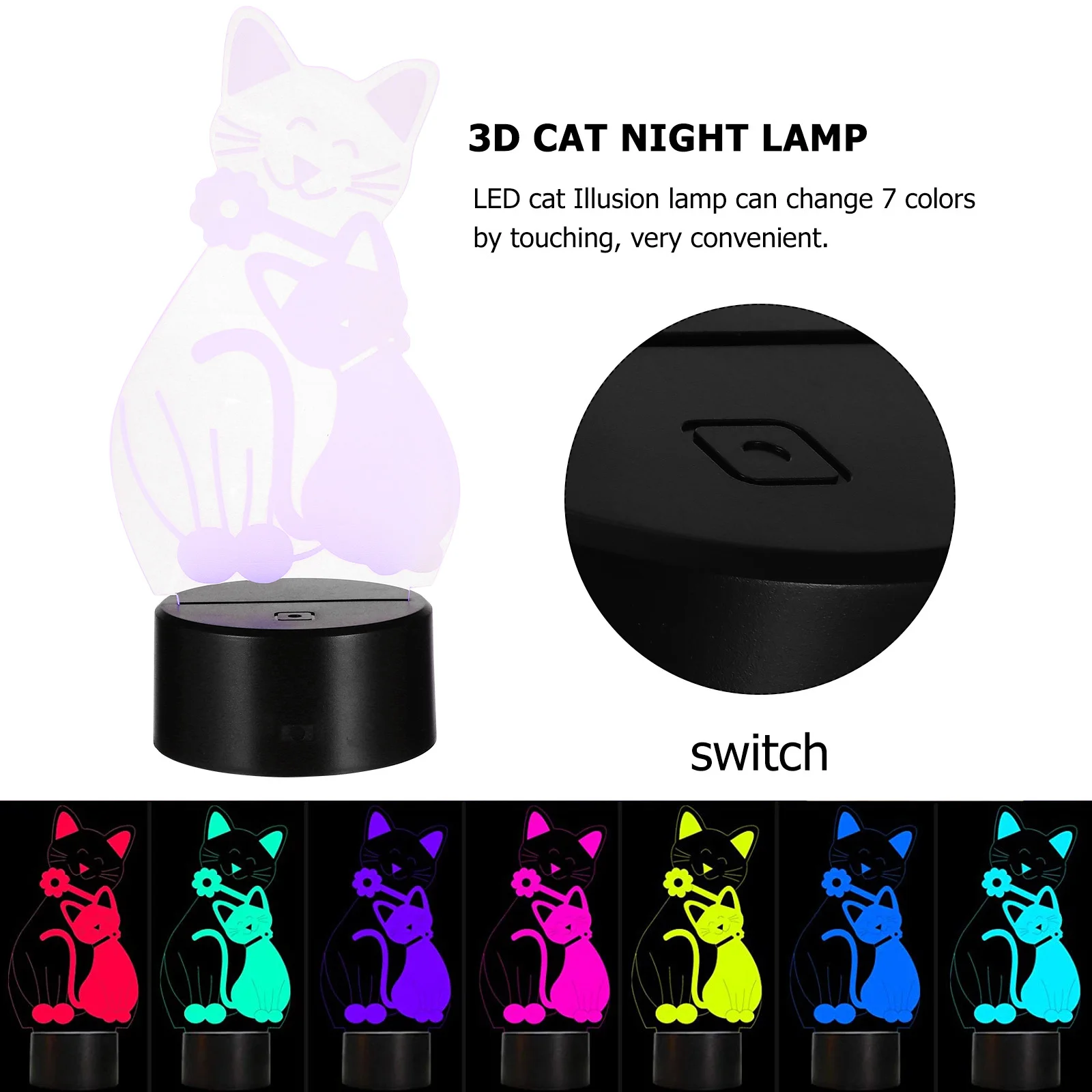 اللمس ثلاثية الأبعاد القط ليلة ضوء Rgb اللون تغيير Led مصباح لغرفة النوم ديكور المنزل ثلاثية الأبعاد الوهم البصرية ضوء الليل