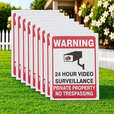 

50pcs Outdoor Weather-Proof Wall Warning Sign Sticker No Visiting Reminding Decal Security Camera Sign Adhesive Safety Label For
