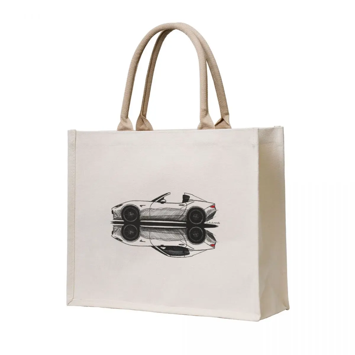 Mi dibujo del coche roadster convertible japonés abierto y cerrado, bolso de mano, bolsos de compras para mujer