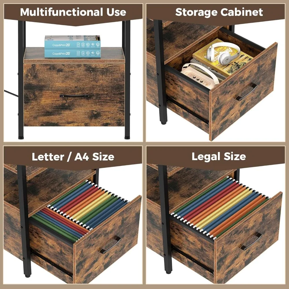 مكتب ألعاب ركن Rolanstar مع أدراج، مكتب قابل للعكس 64 مع مخرج طاقة وإضاءة LED، يتضمن خزانة ملفات #5