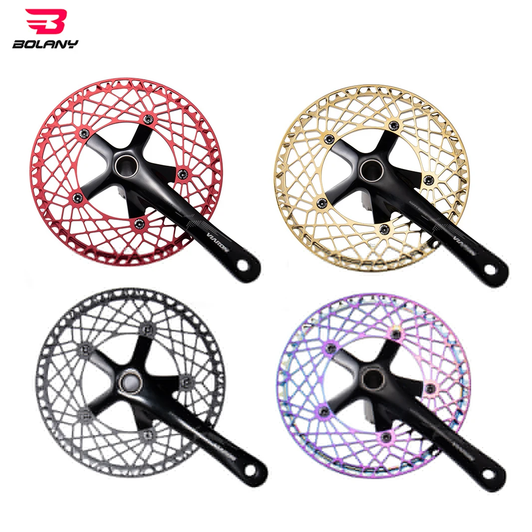 BOLANY-Folding Bike Chainwheel, Hollow Design, Ultralight Chain Wheel, Rainbow Plating Chainring, CNC AL, 130 BCD, 53T, 56T