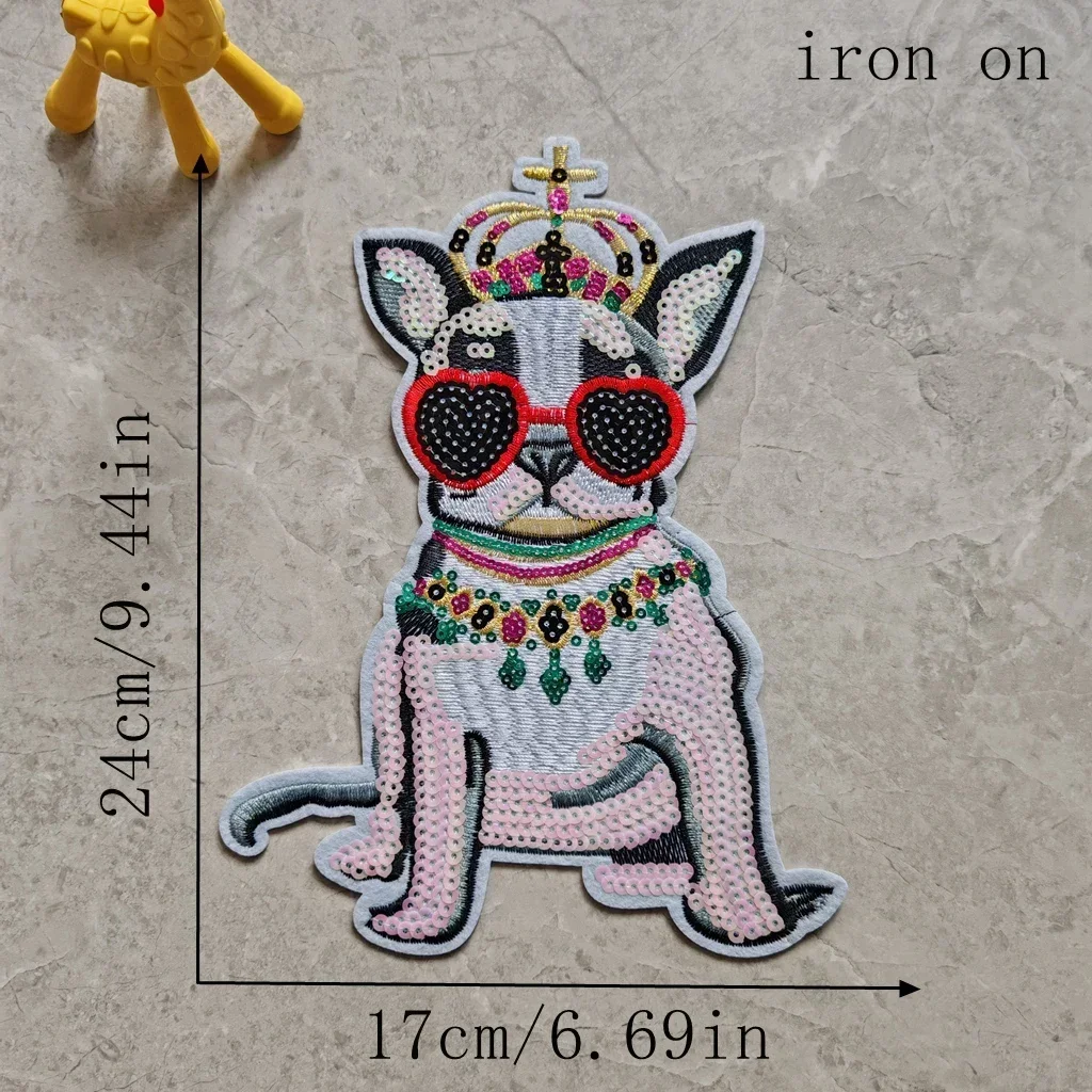 sequence dog patches iron on Sequined COLORFUL BADGE Embroidery Patch Clothing Accessories Cloth Sticker animal patches