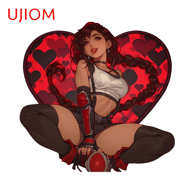 UJIOM ل FF7 Tifa ملصقات جدار مغر لافتة للنظر شكل قلب أحمر تصميم الشارات خمر اكسسوارات الحمام مقاوم للماء #1