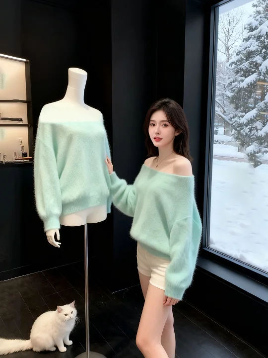 

Шикарный вязаный свитер в корейском стиле, уникальный, красивый, с эффектом высокого класса, мягкий, длинный, круглый вырез, дышащий женский топ