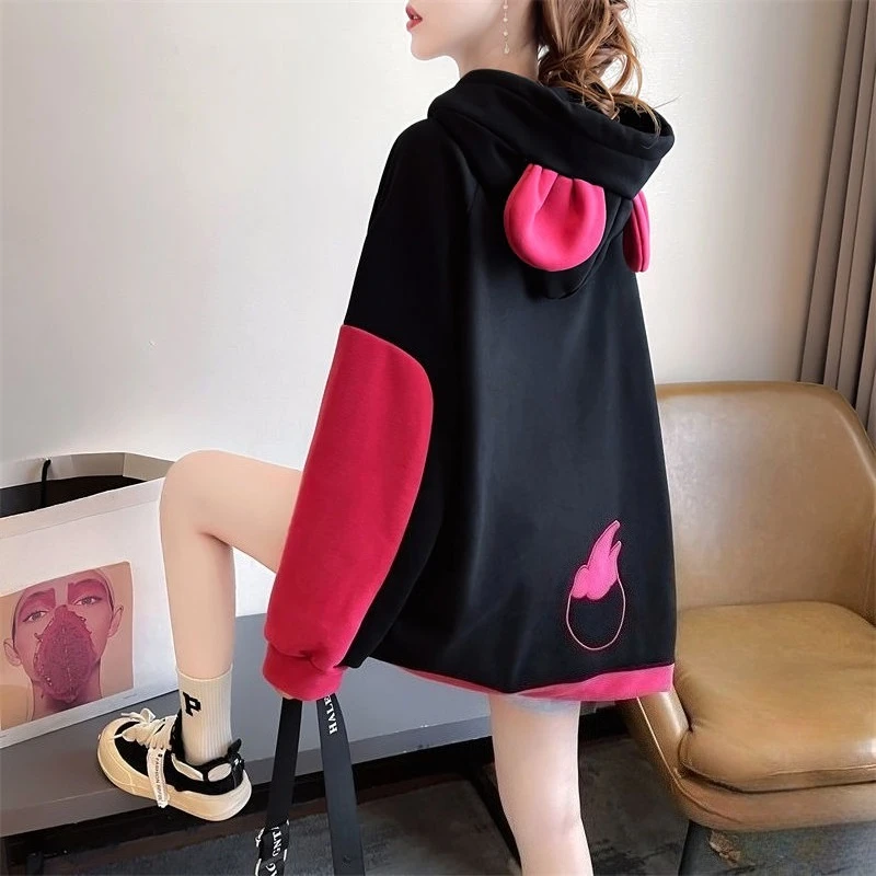 Fleece Female Hooded Top Emo Youthful Clothes Novelty Korean Clothing Designer 90s Vintage Oversize Women's Hoodies Sweatshirts
