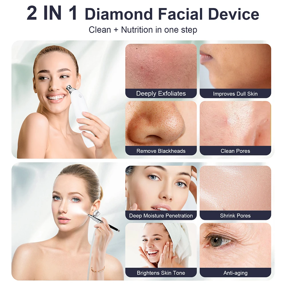 Portable Diamond Microdermabrasion Facial Peeling Machine Hydrating Airbrush Exfoliation Deep Cleaning Vacuum Blackhead Remover