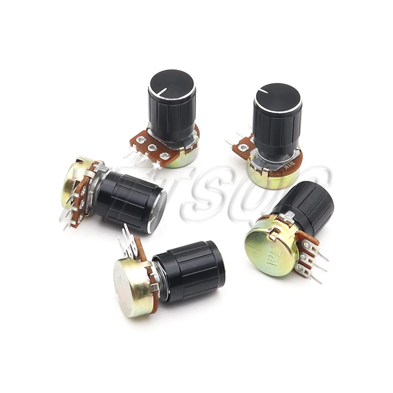 5 Set WH148 Linear Taper Rotary Potentiometer Resistor 15mm 3pin 1K 2K 5K 10K 20K 50K 100K 250K 1M with Black Aluminum Knob Kit