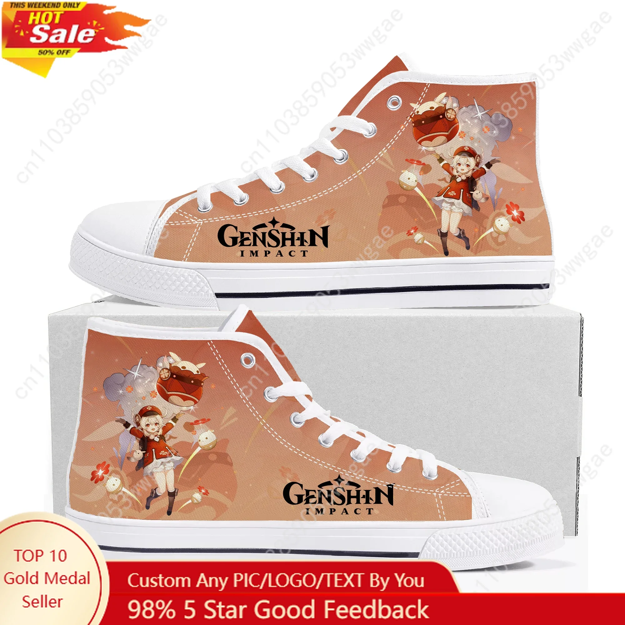 Genshin Klee High Top Sneakers Mens Womens Teenagers High Quality Canvas Sneaker Comfortable Casual Couple Shoes Customized Shoe