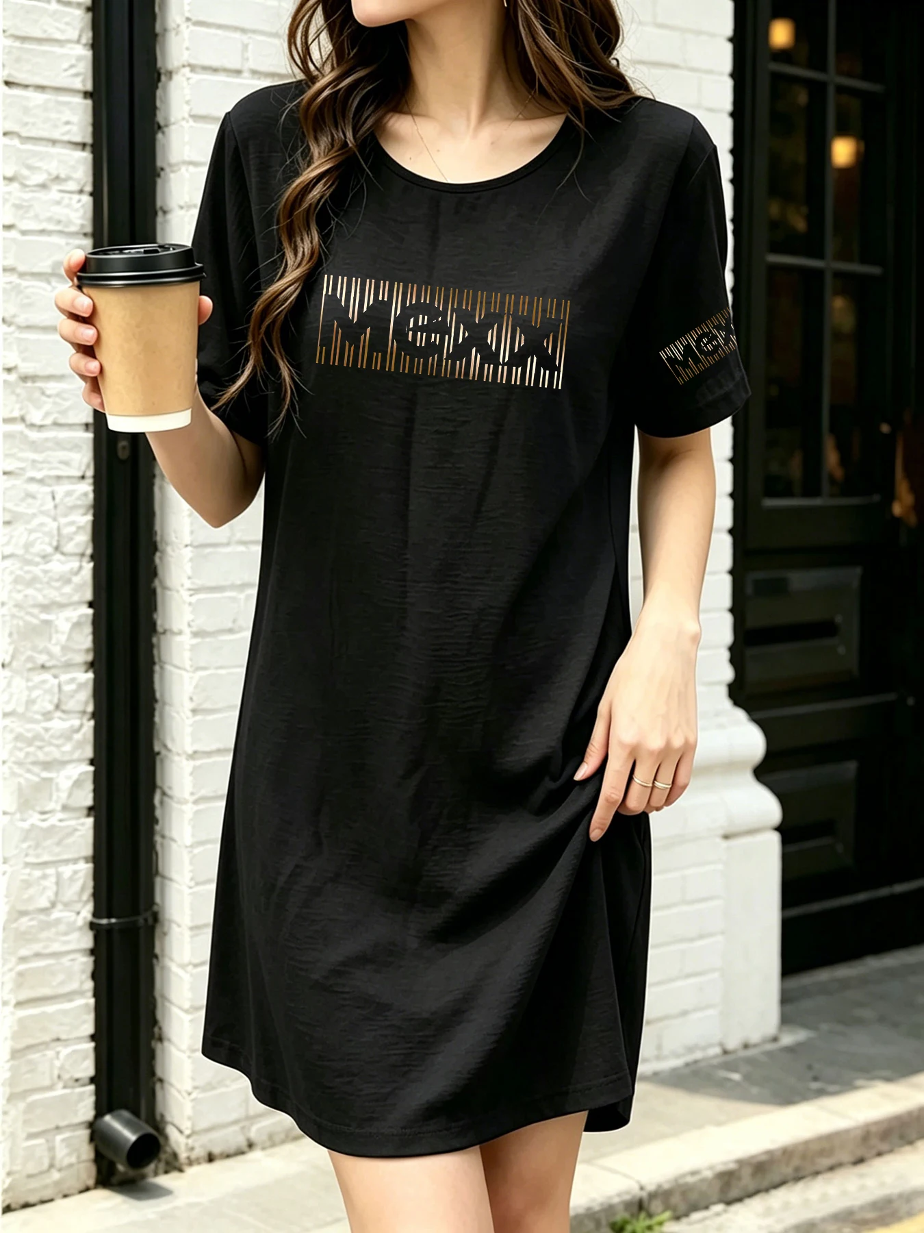 

Summer Thin Breathable T-Shirt Dress, Soft and Comfortable Casual Short-Sleeve Dress, Fashionable Letter Print, Slimming Mid-Length Style
