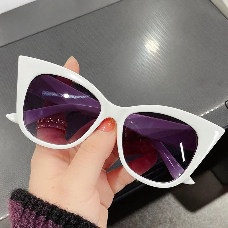 NewWoman Fashion Big Frame Cat Sun Glasses Female Cat Eye Sunglasses Retro Shades UV400 Black White Color Oculos De Sol