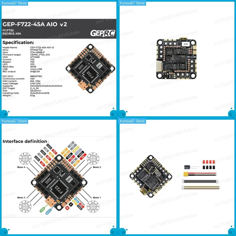 For GEPRC GEP-F722-45A AIO V2 Flight Controller 45A ESC Stack F722 Chip 5V BEC For FPV Racing Drone RC Quadcopter Parts